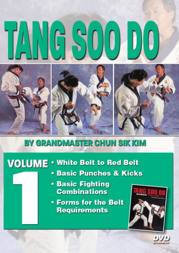TANG SOO DO VOL. 1 
By Grandmaster Chun Sik Kim
• White Belt to Red Belt
* Basic punches & kicks
* Basic Fighting combinations
• Forms for the Belt Requirements 
