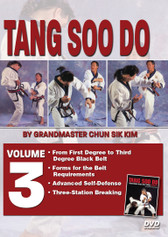 TANG SOO DO VOL. 3 
Grandmaster Chun Sik Kim, founder of the “International Tang Soo Do Federation”, began his Tang Soo Do studies at age 10 under Master Song Ki Kim. It was his uncle who decided that he should learn martial arts. He trained two to three hours a day and at age 12, earned his Black Belt. In 1963 he joined the Korean army and became the head instructor at Osan Air Base, Korea, teaching Tang Soo Do to Korean and U.S. Air Force personnel. In 1970 he became the undefeated heavyweight champion at the First World Championship in Japan. He came to the U.S. in 1972 at Grandmaster Hwang Kee’s request and spent two years teaching in New Jersey. In 1974 he moved to Pittsburgh. In 1975 he became a charter member of the U.S. Tang Soo Do Moo Duk Kwan Federation and in 1982 was elected Chairman.In 1984 he founded the “International Tang Soo Do Federation.” Since 1974, he has also directed the All Martial Arts Championship, one of the United States’ largest traditional tournaments. Grandmaster Kim has been featured on the cover of eight martial arts magazines such as “Black Belt Magazine”, “Karate Illustrated”, “Karate/Kung Fu Illustrated”, “Inside Kung Fu” and “Inside Karate” amongst many others.

• From First Degree to Third Degree Black Belt

• Forms for the Belt Requirements 

* Advanced self-defense 