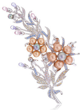 Multi-Color Crystal & Pearl Floral Brooch  | Brooches