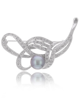 Beautiful Crystal Floral Pearl Brooch 82515