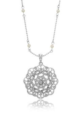Crystal & Pearl Rosette Pendant Necklace  | Necklaces