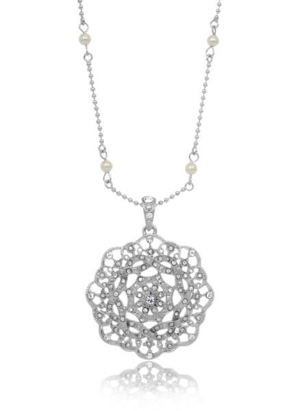 Crystal & Pearl Rosette Pendant Necklace  | Necklaces