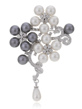 Crystal Pearl Drop Flower Brooch 83756