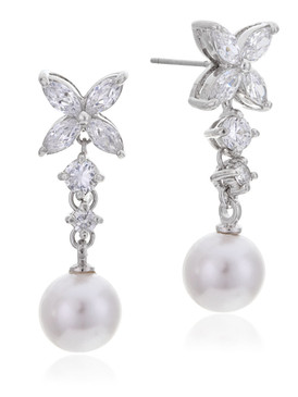 Zana's Flower CZ Pearl Drop Earrings 4 | Earrings