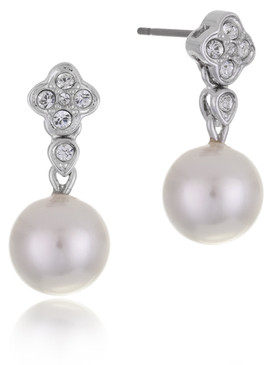 KJ's Flower Pearl Drop Crystal Earrings  | Earrings
