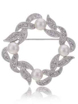 Crystal and Pearl Wreath Brooch  | Brooches