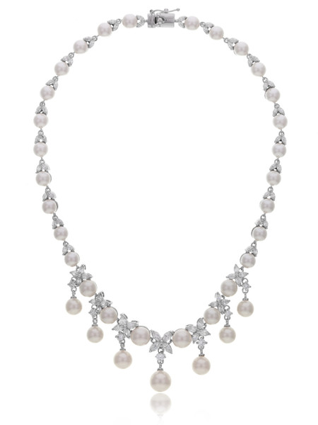 Zana's Flower CZ Pearl Drop Necklace 4 | Necklaces