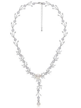 Melody's CZ Rosette Pearl Drop Necklace 4 | Necklaces