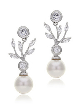 Melody's CZ Rosette Pearl Drop Earrings  4 | Earrings
