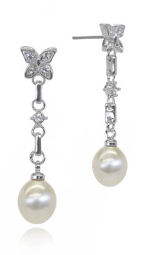 Butterfly Crystal and Pearl Earrings 34024