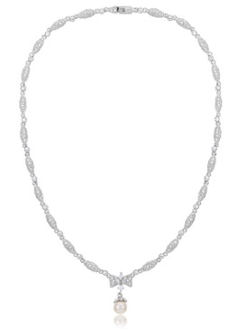 Crystal CZ Pearl Bridesmaid Necklace, Silver-tone Wedding Accessories & Wholesale Bridal Jewelry  | Shop JGI Jewelry