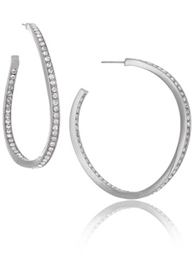 Silver-tone Crystal Curved Hoop Earrings, Wholesale Fine Fashion Jewelry, JGI Jewelry