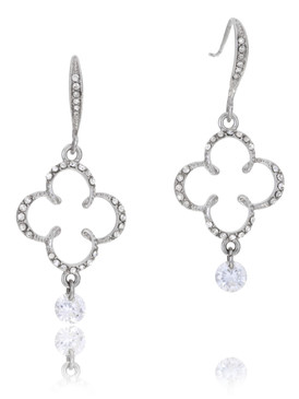Genuine Rhodium Plated Crystal Floral Earring, Wholesale Fine Fashion Jewelry, JGI Jewelry