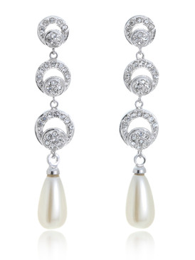 Long Pearl Drop Rhodium Earring | JGI Jewelry