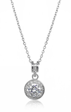 Pave Circle with Round CZ Pendant Necklace