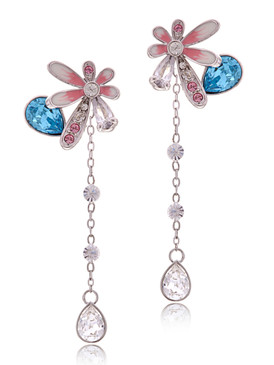 Designer inspired Rhodium with Long Drop Earring