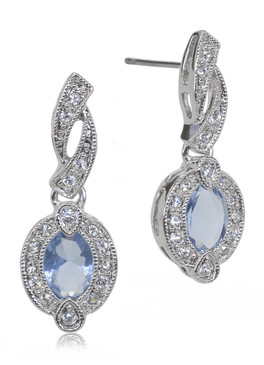 Aquamarine CZ Rhodium Earring 42228