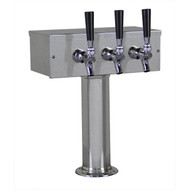 'T' Style Draft Beer Tower - 3 Faucet Brushed Stainless Steel - Air Cooled