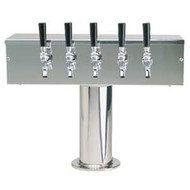 'T' Style Draft Beer Tower - 5 Faucet Brushed Stainless Steel - Air Cooled