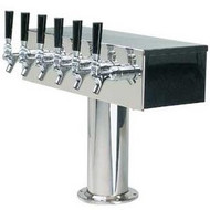 'T' Style Draft Beer Tower - 6 Faucet Brushed Stainless Steel - Glycol Cooled