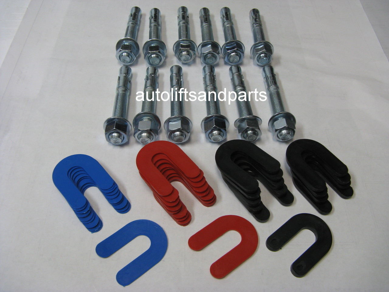 2 Post or 4 Post Auto Lift Wedge Anchors + Leveling Shims Combo Kit 12