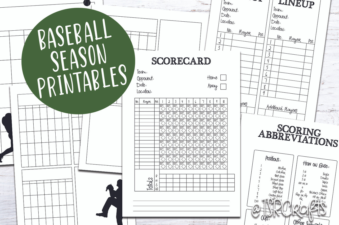 Baseball Season Printables, Baseball Scorecard, Lineup List, Baseball Abbreviations