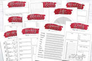 Printable Planner Kit - 10 page bundle - red glitter digital design