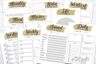Printable Planner Kit - 10 page bundle - Gold Glitter