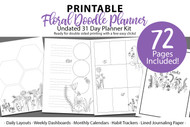Floral Doodle Planner Vol 7 - a 31 Day undated printable planner set with floral doodles to color in