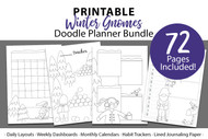 Cute Winter Sports Gnomes printable planner inserts with adorable gnomes doodles to color in - Monthly Planner kit with doodles to color in