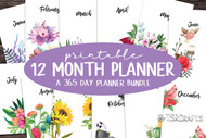 Full Year Undated Planner Bundle with a different theme for each month - 12 month planner bundle - easy to print monthly planner kits