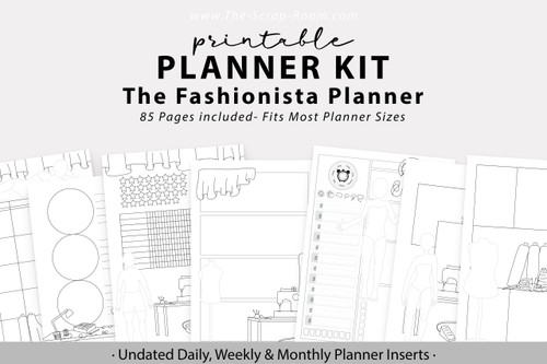 Fashion Planner Printable planner inserts. Each page includes a person/mannequin to draw an outfit on, plus sewing and fashion themed doodles that you can color in.