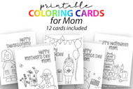 Printable coloring card Bundle for Mom- printable A2 card templates to print, color in, and give to Mom - 12 card designs included