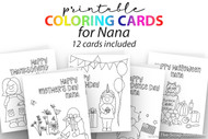 Printable coloring card Bundle for Nana- printable A2 card templates to print, color in, and give to Nana - 12 card designs included

