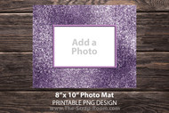 Printable Glitter Photo Mat for 8"x10" picture frame: 8x10 photo mat, matted framing, wall art, picture mat, photo gift, purple sublimation
