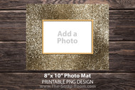 Printable Glitter Photo Mat for 8"x10" picture frame: 8x10 photo mat, matted framing, decor, wall art, picture mat, photo gift - Gold glitter sublimation


