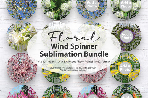 Floral Wind Spinner Bundle, Sublimation PNG, Floral frames sublimation Bundle, Hanging spinner, wind spinner png, garden gifts, gift for her