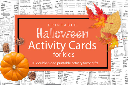 Printable Halloween favor gifts for kids, non candy treats, games, activity cards, coloring, for trick or treaters, favor gift bags