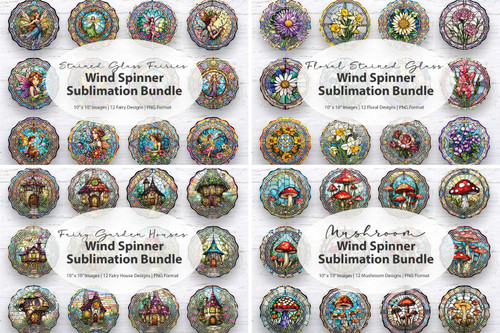 Stained Glass Wind Spinner PNG Sublimation Bundle