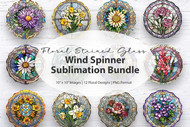 Stained Glass Flowers Wind Spinner PNG Bundle Sublimation