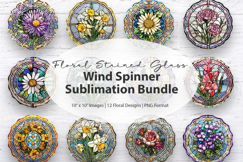Stained Glass Flowers Wind Spinner PNG Bundle Sublimation