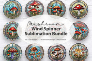 Stained Glass Mushroom Wind Spinner PNG Bundle Sublimation