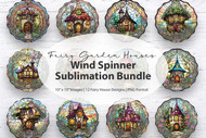 Stained Glass Fairy Houses Wind Spinner PNG Bundle Sublimation