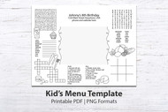 Printable Kid's Menu Template, kid's menu, printable menu, activity menu, kids activity, party decor, party printable, activity sheet