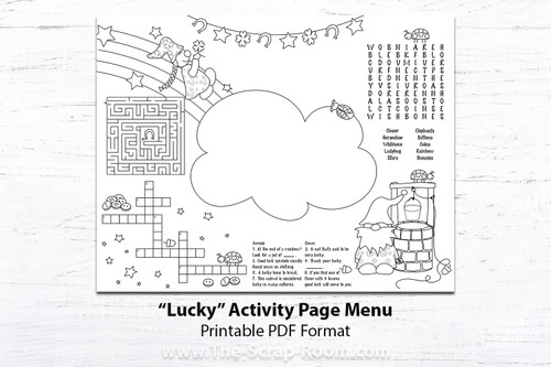 Printable Kid's Menu Template, kid's menu, Lucky printable menu, activity menu, kids activity, party decor, party printable, Lucky theme