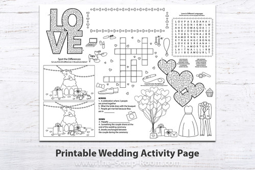 Printable Kid's Placemat Activity Sheet for Weddings, wedding activity sheet, wedding games, wedding puzzles, wedding printable