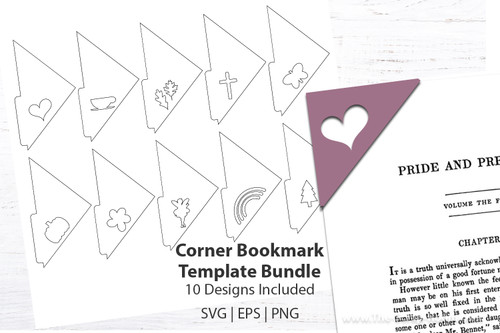 Corner Bookmark Template Bundle, cute bookmarks, DIY bookmarks, diy gifts, gifts for mom, for book lovers, triangle bookmark, page marker