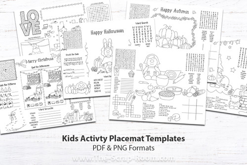 Printable Kid's Placemat Activity Bundle, activity sheet, party games, printable games, placemat designs, for parties, weddings, party games