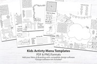 Printable Kid's Menu Template BUNDLE SET, kid's menu, printable menu, activity menu, party games, party printable, activity sheet: 5 Designs