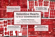 Printable Ephemera Scrapbook kit, planner, scrapbook, journal supplies, PNG print then cut journal accessories - Red Hearts kit